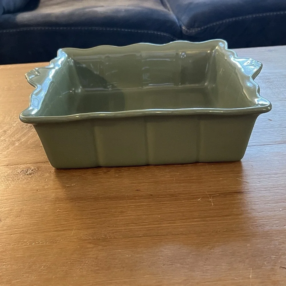 Princess House Pavillion Green Ceramic Square Baking Serving Dish 8 x 8 Inches